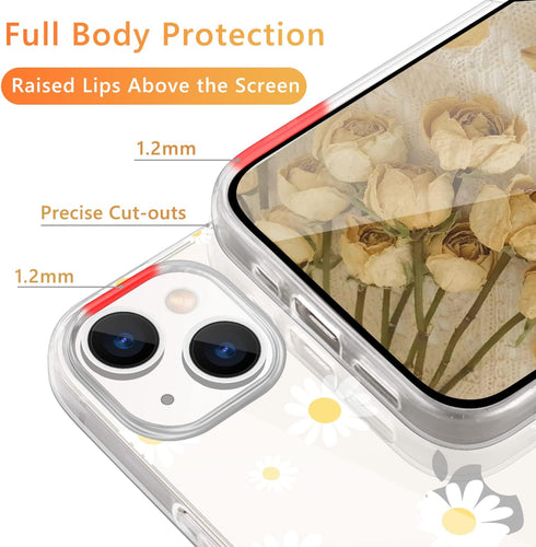 Cute White Small Daisy Floral Case Designed for iPhone 13, Crystal Clear Daisy Flowers Girly Phone Case, Stylish Soft TPU Flexible Cover Shockproo...