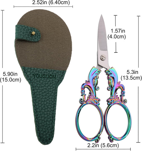 Crafting Scissors, 5.3in Sharp Multipurpose Fabric Scissors with Sheath, Arts Sewing Quilting Office Home School Paper Cutting Shears, Rainbow Lar...