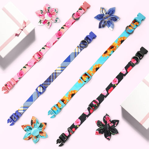 Dog Collar Floral Girl Pink Dog Collar with Rose Flower Bow Tie Dog Collar for Cute Female Cats Dogs Spring Summer Season Dog Collar for Small Med...