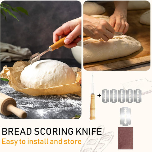 Bread Whisk Set,Bread Making Tools for Kitchen Cooking,Sourdough Scoring Tool,Dough Whisk,Basting Pastry Brush,Dough Scraper,Sourdough Bread Bakin...