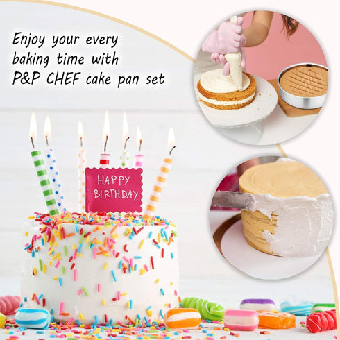 P&P CHEF Cake Pan Set of 2, Stainless Steel Round Baking Layer Cake Pans, Non Toxic & Healthy, Leak-proof & Easy Clean, Mirror Finish & Easy Relea...