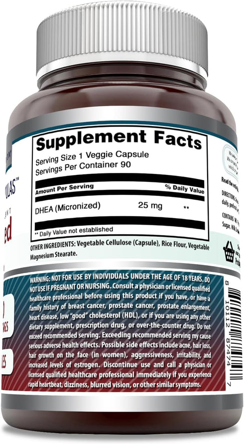 Amazing Formulas Micronized DHEA 25mg 90 Veggie Capsules Supplement | Non-GMO | Gluten Free | Made in USA | Ideal for Vegetarians | Dehydroepiandr...