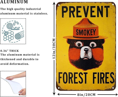 CCPARTON Smokey Bear Prevent Forest Fires Outdoors Metal Tin Sign Wall Decor Retro Metal Signs 8x12 Inch...