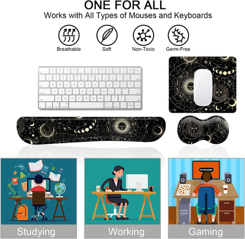 Keyboard Wrist Rest Support + Mouse Pad + Mouse Wrist Rest + Coaster, 4 PCS Set Ergonomic Memory Foam Mousepad with Durable Anti-Slip Rubber Base ...