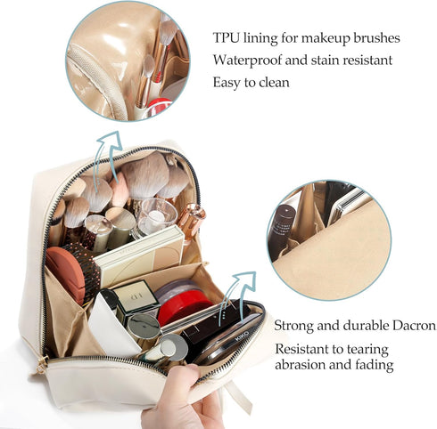 Makeup Organizer Bag for Women, Small Cosmetic Bag Makeup Bag for Purse, Travel Leather Make Up Bag, Cosmetic Organizer pouch, Aesthetic Makeup Ba...