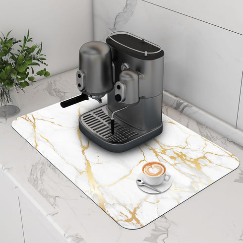 EMMTEEY Coffee Mat Dish Drying Mat for Kitchen Counter Marble Coffee Maker Mats Hide Stain Absorbent Rubber Backed Coffee Bar Mats for Countertops...