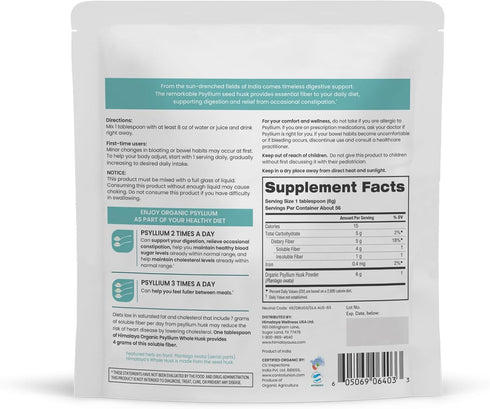 Himalaya Organic Psyllium Whole Husk, Natural Daily Fiber Supplement, Regularity, Appetite Management, USDA Certified Organic, Non-GMO, 56-Tablesp...
