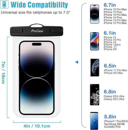 ProCase Waterproof Phone Pouch for iPhone 16 15 14 13 12 11 Pro Plus Max Mini Xs XR X 8 7 Galaxy S23 S22 S21 Ultra Note, Blue Green Pink Yellow | ...
