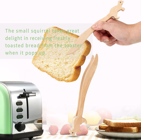 Toaster Tongs - Squirrels Toast Tongs, Wooden Tongs for Toaster, Wooden Toaster Tongs - Multipurpose Mini Tongs for Appetizers, Wood Utensils & Cu...