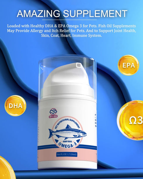 Wild Salmon Fish Oil for Small Dogs & Cats -3X Omega 3 Skin & Coat Support - Concentrated Emulsified Food Supplement for Pets - Natural EPA + DHA ...