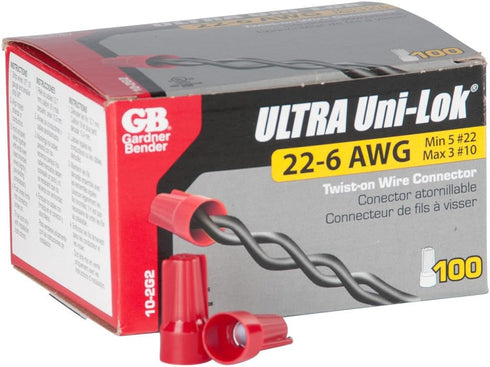 Gardner Bender 10-2G2 Uni-Lok Twist-On Wire Connectors, 22-10 AWG, Electrical Wire Nut, 100 pk, Red...