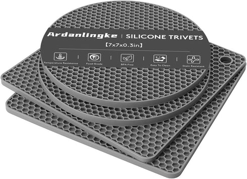Silicone Trivet Mats, Trivets for Hot Pots and Pans, Heat Resistant Mat for Kitchen, Multi-Purpose Pot Holder, Non-Slip Jar Opener, Gripper Pad, D...