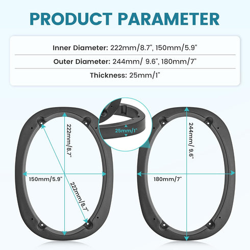 6X9 Universal Plastic Vehicle Speaker Spacer Ring Adapter, 6x9 Inch Car Speaker Spacer Mounting Bracket Adapter Refit Audio Speaker Mat, 1 Pair...