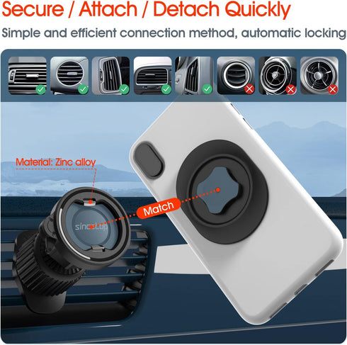 sincetop Car Vent Phone Mount with Vent Lock Hook, Air Vent Car Phone Holder for Horizontal Vent Fin, One Hand Quick Mount & Release Cellphone Hol...