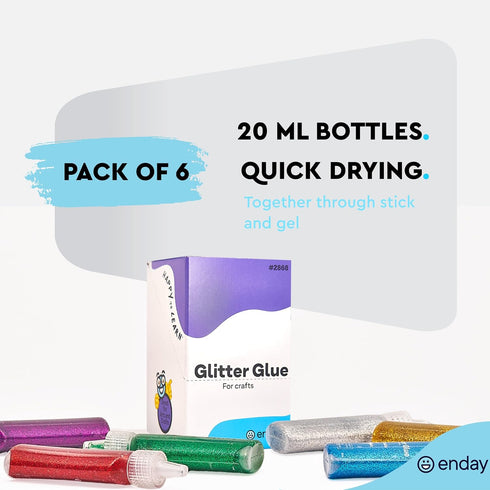 Glitter Glue for Crafts in Bright Classic Colors: Silver, Red, Green, Blue, Purple & Gold Glitter Glue Washable & Non-Toxic Used for Gluing, Drawi...