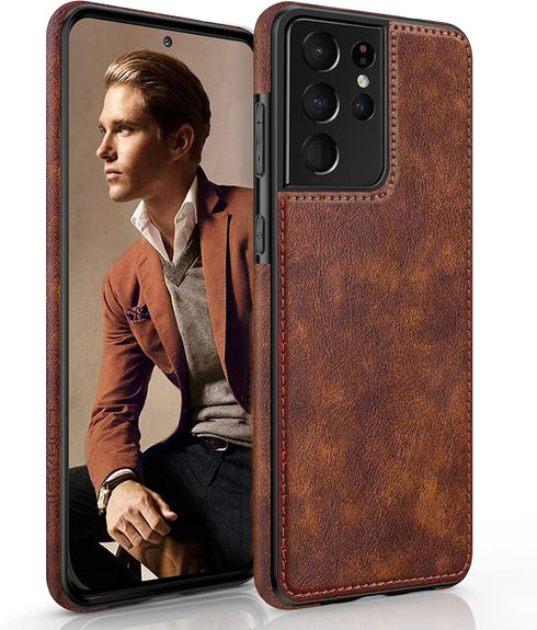 LOHASIC for Galaxy S21 Ultra Case, Premium Leather Luxury Business PU Non-Slip Grip Shockproof Bumper Full Body Protective Cover Phone Cases for S...