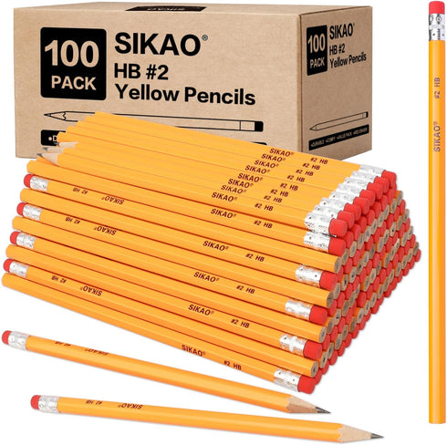 100 Pack Pencils #2 Wood Pencils Bulk for Classroom, Wooden Pencils, Number 2 Pencils, No 2 Pencils with Erasers, Yellow HB Pencil for Kids Sketch...