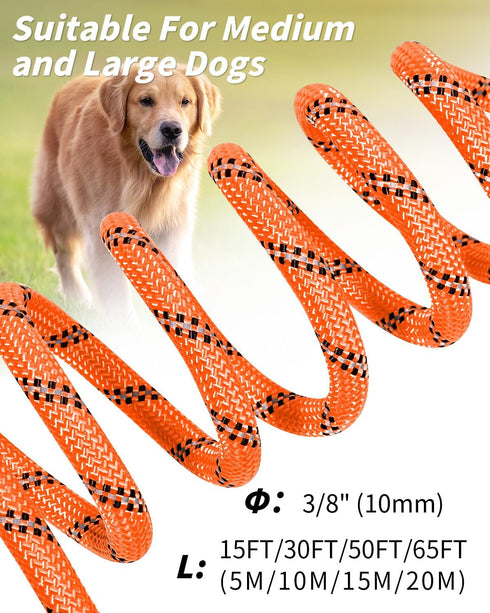 Joytale Long Leash for Dogs, Training Leash with Removable Padded Handle, Double Hook, 15FT/30FT/50FT/65FT Dog Obedience Recall Training Agility L...