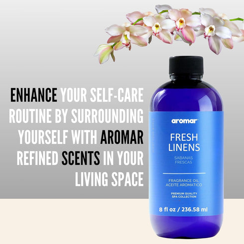 AROMAR Premium Fragrance Oil, Long-Lasting, Reinvigorating Uplifting Aroma for Aromatherapy, Relaxation & Household Uses. Fresh Linen 8oz...