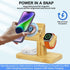 Wireless Charging Station for Apple, 20W Fast 3 in 1 Wireless Charger Stand, Bamboo Charging Station for iPhone 15/14/13/12 Pro/Max/Plus, for Appl...