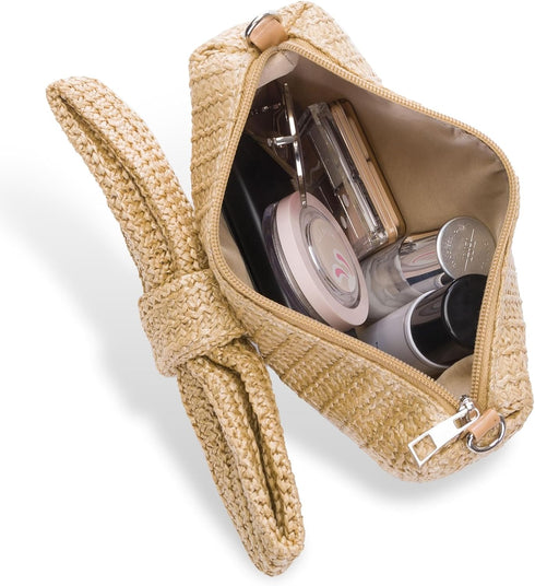 Women Straw Bow Purse Summer Beach Bag Woven Clutch Bag Vacation Tote Party Handbags Wedding Formal 2024 New...