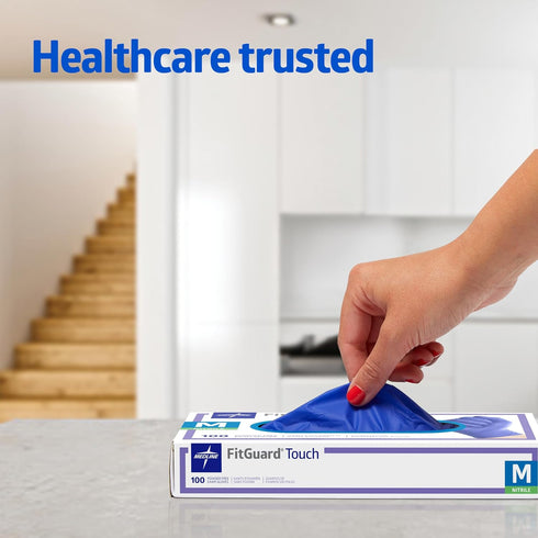 Medline FitGuard Touch Nitrile Exam Gloves, Disposable, Powder-Free, Cobalt Blue, Medium, Box of 100...