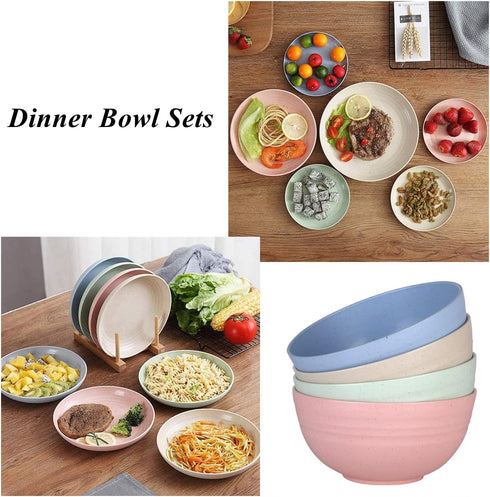 WANBY Lightweight Wheat Straw Cereal Bowls Unbreakable Dinner Dishes Bowl Set Dishwasher & Microwave Safe (Small 4 Pack 4.5')...