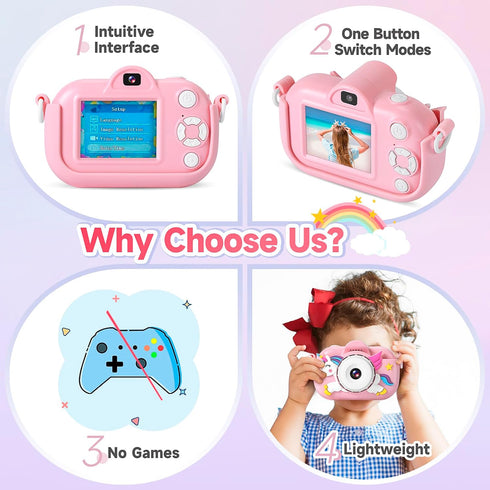 Kids Camera for Toddler Girls Boys Aged 3-9, YEEHAO 32MP Kids Toys Digital Camera 3 4 5 6 7 8 9 Year Old Girls, Children Birthday Gift for Kids, P...