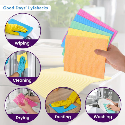 Good Days' Lyfehacks Kitchen Towels - 10 Pack Swedish Dish cloth for Kitchen: Highly Absorbent, Reusable Swedish Dish Cloths, Perfect for Cleaning...