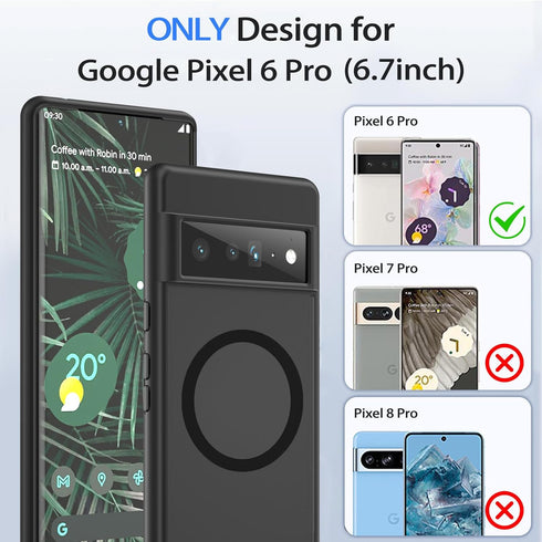 Magnetic Case for Google Pixel 6 Pro 5G, Compatible with Mag Safe Wireless Charger, Translucent Frosted Matte Back Slim Fit Shockproof Case for Pi...