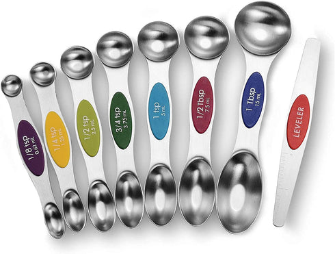 Magnetic Measuring Spoons Set - Stainless Steel Stackable Dual Sided Teaspoon Tablespoon for Measuring Dry and Liquid Ingredients, Measuring Spoon...