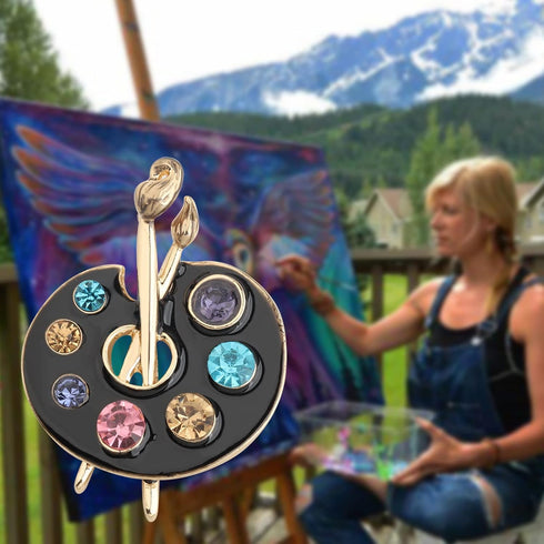 Painter Palette Brooch Pin Artist Painter Gift Jewelry Art Teacher Gift Paint Brush Rhinestone Lapel Pin for Men Women...