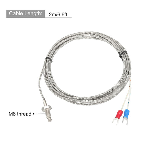MECCANIXITY 5pcs K Type Thermocouple Temperature Sensor M6 Screw Temperature Probes 6.6ft 0 to 800°C(32 to 1472°F)...