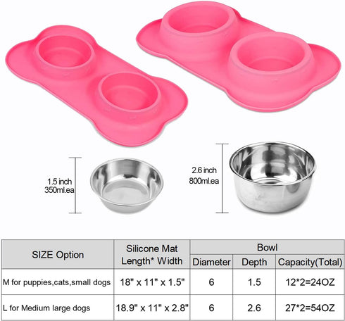 AsFrost Dog Food Bowls Stainless Steel Pet Bowls & Dog Water Bowls & Cat Bowls for Food and Water No-Spill Non-Skid Silicone Mat, Feeding Bowls wi...