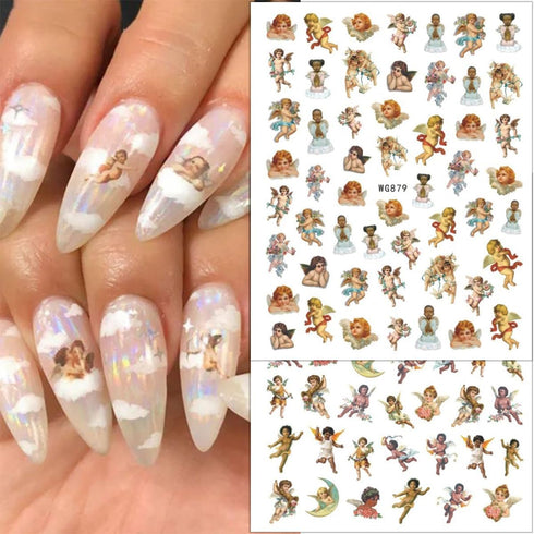 8 Sheets Angel Nail Stickers for Nail Art 3D Love God Cupid Nail Art Stickers Self-Adhesive Heart Rose Nail Supplies Cupid Angel Wings Flower Nail...