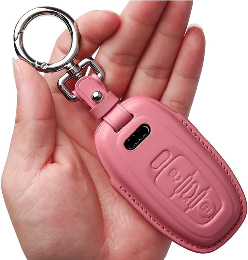 Tukellen Compatible with Audi Key Fob Cover Genuine Leather with Keychain,Leather Key Case Key Shell Compatible with Audi R8 Q5 Q7 S3 S4 S5 S6 S7 ...