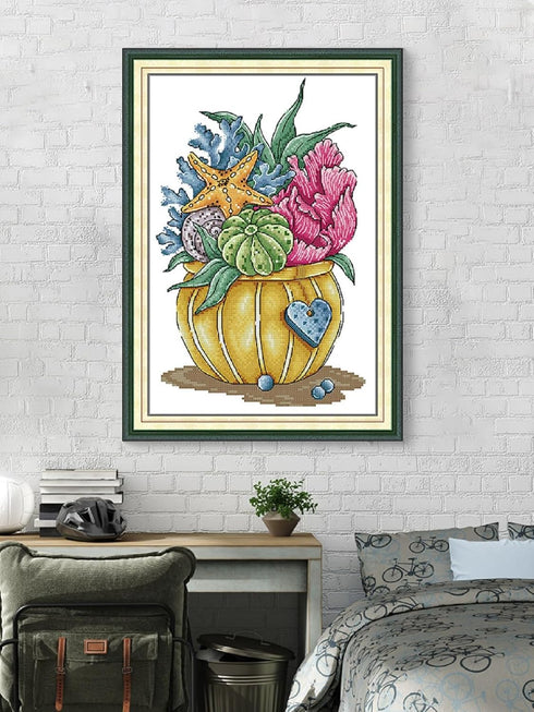 Aiorkeng Cross Stitch Kits Stamped Full Range of Embroidery Starter Kits for Adults Beginners DIY 11CT 3 Strands -Flower of The Ocean(Printed) 32×...