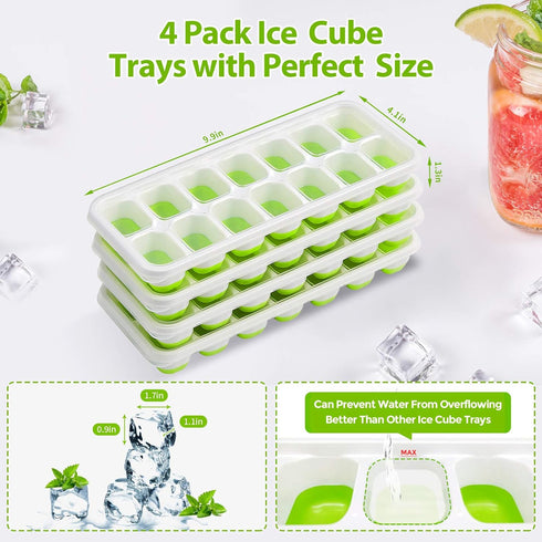 DOQAUS Ice Cube Trays 4 Pack, 56 pcs Silicone Ice Cubes Tray Maker with Spill-Resistant Removable Lid, Easy Release & Pop out, LFGB and BPA Free, ...