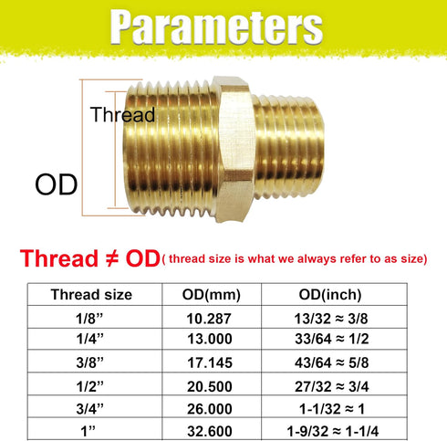 2pcs Reducing Hex Nipple, Brass 1/2" NPT Male x 3/8" NPT Male Pipe Fitting Reducer Nipple Adapter 1000psi Reducer Straight Connector (2pcs, 1/2"-3...