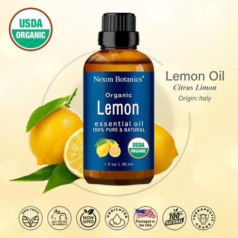 Organic Lemon Essential Oil 30 ml - Natural, Pure Organic Lemon Oil Essential Oil for Diffuser, Aromatherapy, Skin, Hair Care - Aceite de Limon - ...