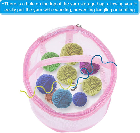 PATIKIL Yarn Storage Bag, 2 Pack Portable Crochet Knitting Bag Case Skein Ball Holder Mesh Organizer Crocheting Tote for Sewing Craft Projects, Pi...