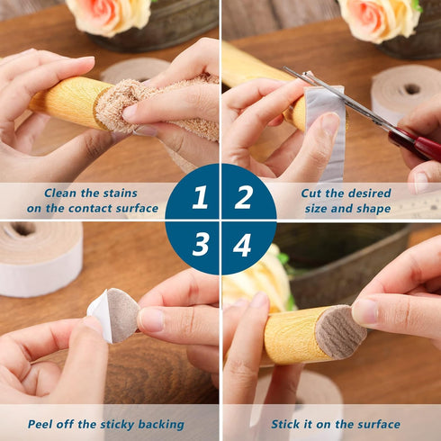 2 Packs Felt Strips with Adhesive Backing Non Slip Felt Furniture Pads Adhesive Felt Roll Felt Tape for Protecting Hardwood Floors Chair Wall Prot...