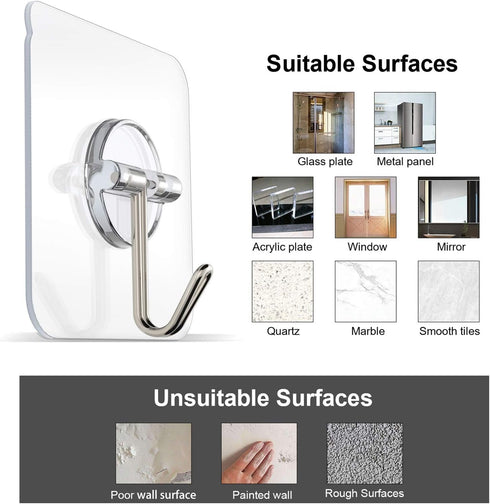 Adhesive Hooks Removable Wall Hooks 13 LB Ceiling Hook Transparent Seamless Waterproof and Oil Proof for Cabinet Kitchen Bathroom Ceiling Office W...