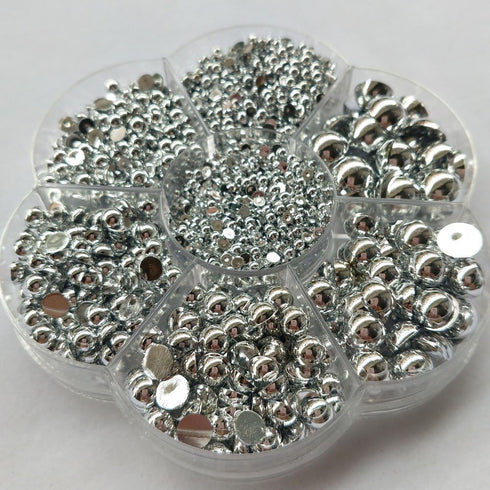 Chenkou Craft 3000PCS 7 Sizes (2.5/3/4/5/6/8/10mm) 1 Box Silver Round Flatback Imitation Half Pearls Bead Loose Beads Gem (Silver Half Ball)...