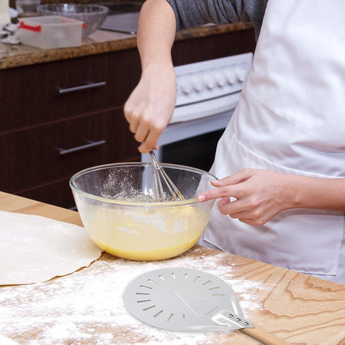 Pizza Turning Peel Perforated Pizza Turner Round Metal Aluminum Turning Peel Paddle with 16 Inch Anti-scalding Non-slip Durable Wooden Handle for ...