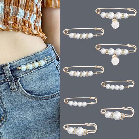 8 Pcs Pearl Brooch for Women Scarf Ring Waist Brooch Pearl Rhinestones Collar Brooches Safety Pins for Clothes Dressing Accessories Christmas Gift...