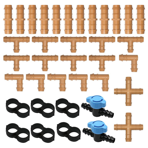 37 Pieces Drip Irrigation Fittings Kit for 1/2 Inch Tubing, Drip Irrigation Parts for Drip Sprinkler System - 12 Couplings, 9 Tees, 6 Elbows, 6 Pl...