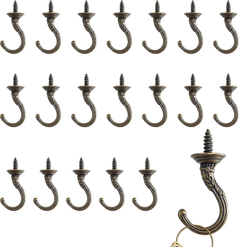 20 Pcs Screw Hooks, Pattern Carving Hooks Screw in Mug Hooks Metal Heavy Duty Screw Wood Wall Ceiling Hooks Plant Hooks Indoor Outdoor for Utensil...