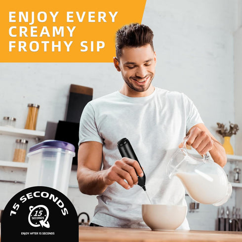 Rechargeable Handheld Electric Milk Frother with USB C Charging Stand for Lattes- Powerful Whisk Drink Frother Wand for Coffee, Hot Chocolate, Cap...