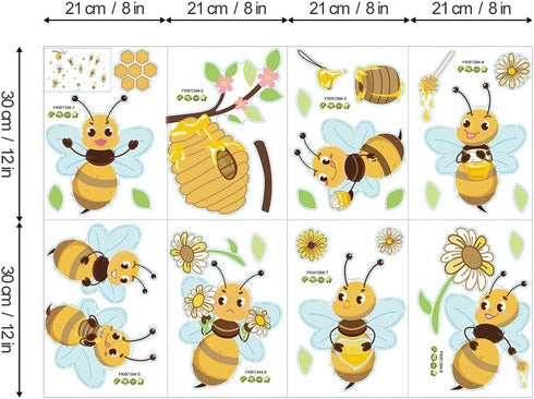 Yellow Bee Wall Stickers Flower Beehive Branch Wall Decals Art Decor for Kids Bedroom Nursery Playroom...